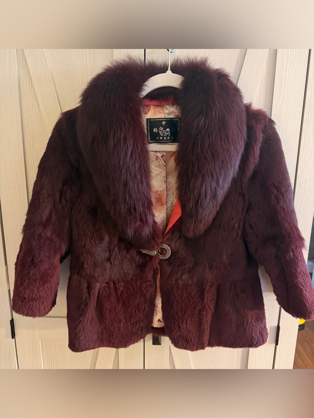 Women's Fox and Rabbit Fur Burgundy Coat